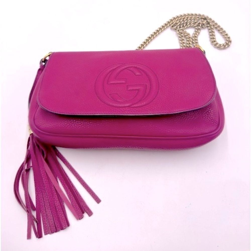 Auth Gucci Medium Fuchsia Leather Soho Crossbody Shoulder Bag Preloved Clutch